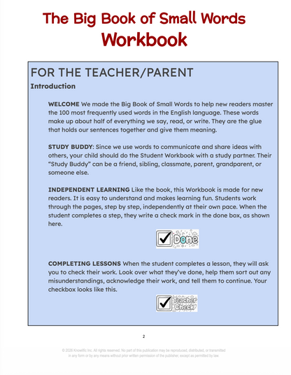 Workbook: The Big Book of Small Words - (115 Pages - Full Study Guide - Digital Download PDF)