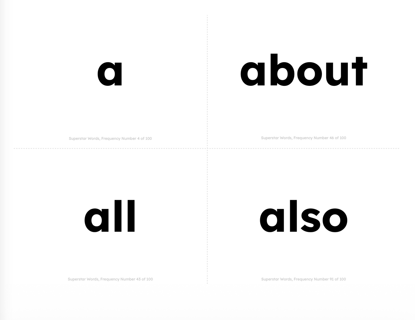 Readerland Superstar Words Flashcards - 100 Top Sight Word Flash Cards - Digital PDF